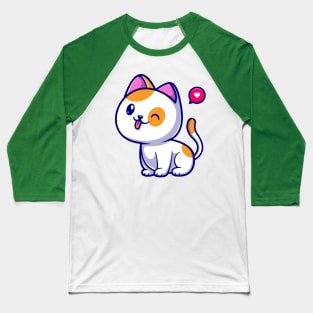 Cute Cat Sitting Cartoon Illustration Baseball T-Shirt